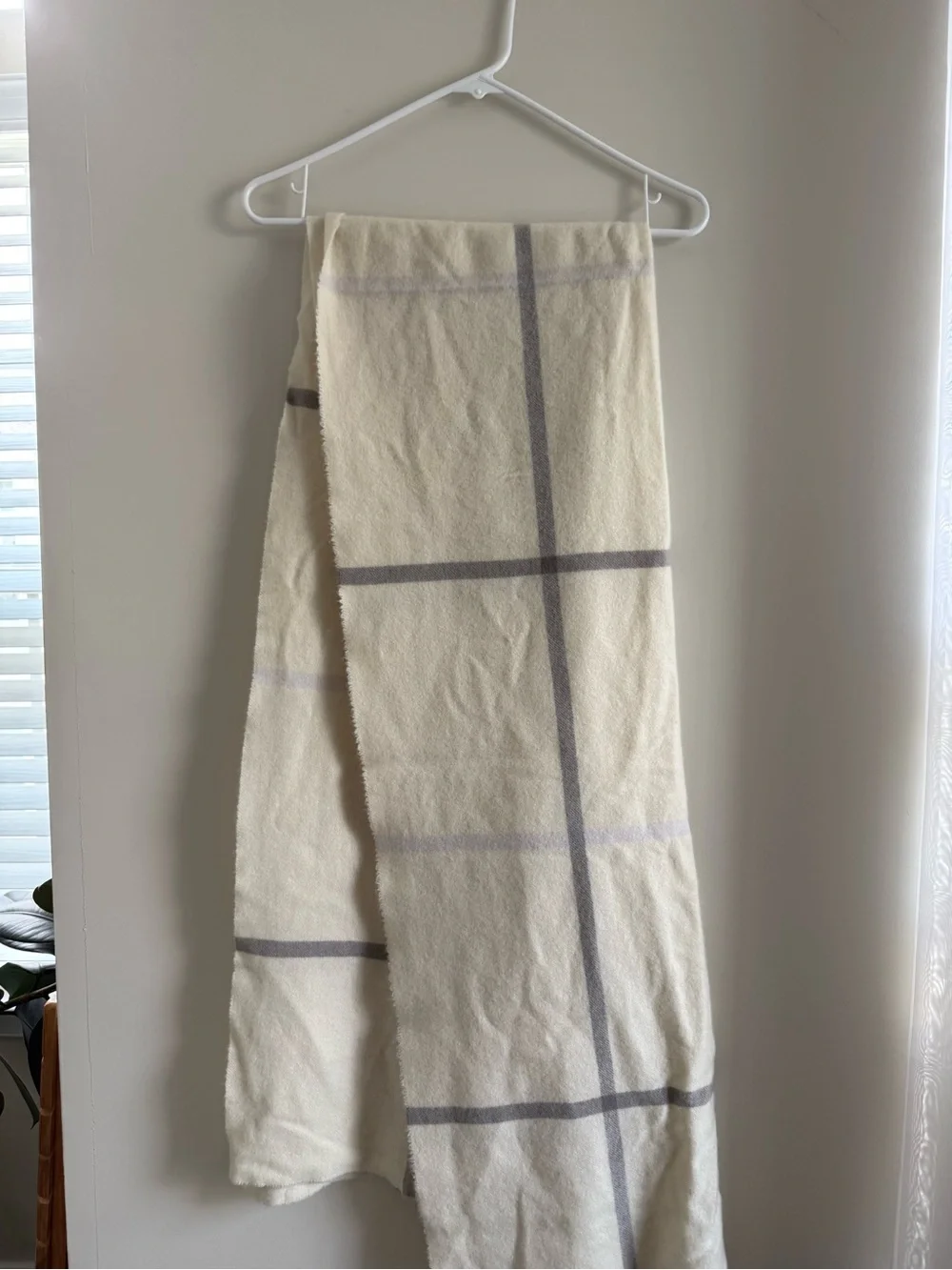 Quince Cream Plaid Mongolian Cashmere Wrap Scarf